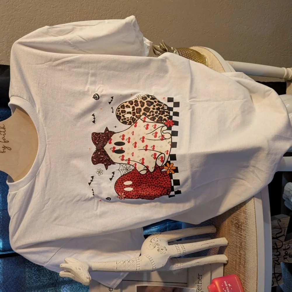 Gildan White Tee with Ghost Print - Picture 5 of 8